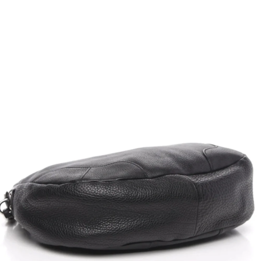 PRADA Vitello Daino Hobo in Black Leather with Silver Hardware